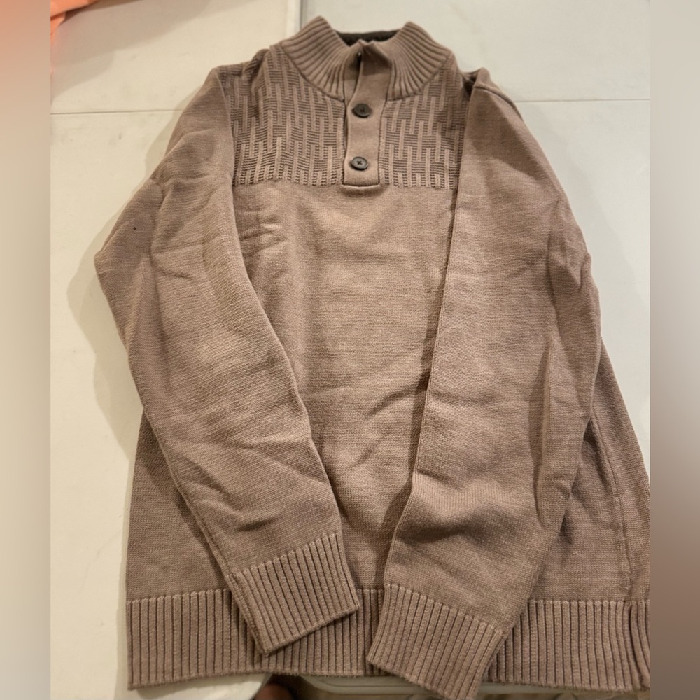 Mens Cotton Sweater Pullover Heavy Knit High 3 Button Neck